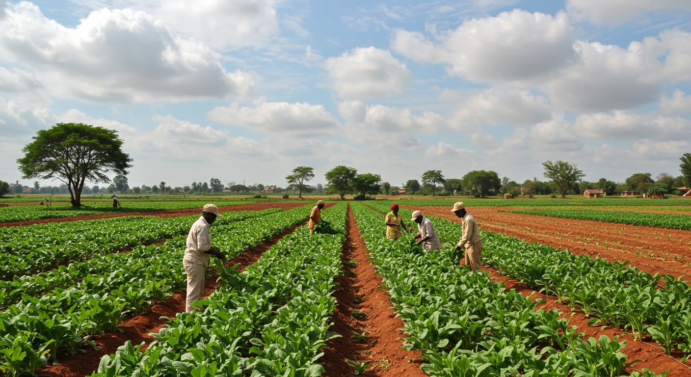 Farmer working in a green field with a bright smile